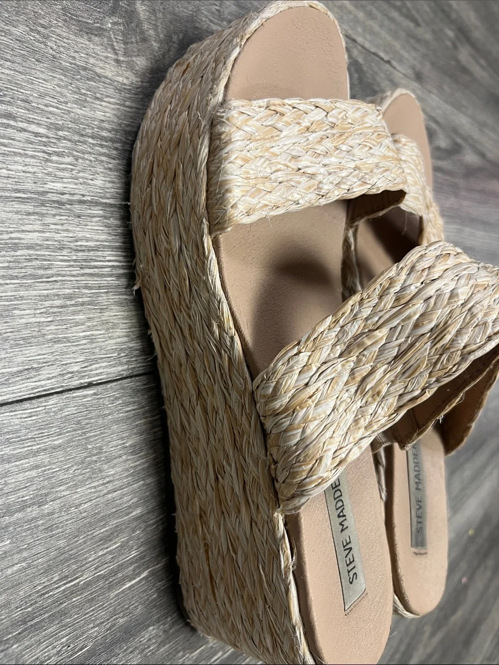 Steve Madden Natural Braided Platform Slide Sandals